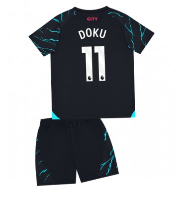 Manchester City Jeremy Doku #11 Koszulka Trzecich Dziecięca 2023-24 Krótki Rękaw (+ Krótkie spodenki)